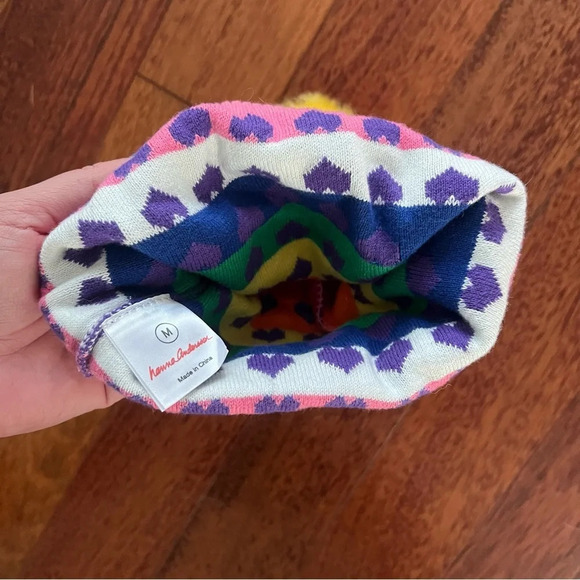 NWOT Hanna Andersson Girl’s Size M Purple Heart Pom Pom Knit Beanie - Picture 3 of 3